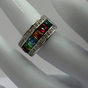 PARK LANE Multicolor Gemstone Silver Band Ring size 6